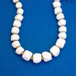 24 inch, Vintage Geometric White Beads Unique Beaded Necklace - DX9